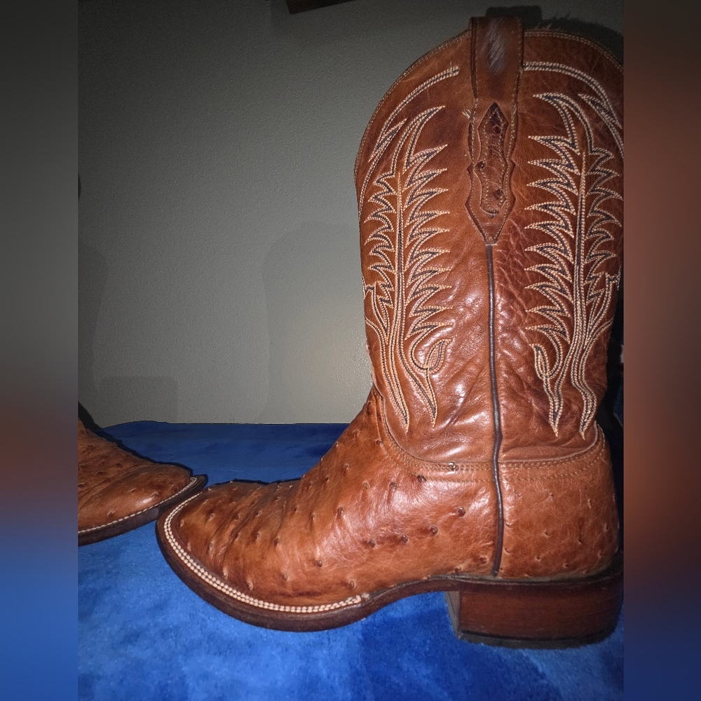Lucchese Tan Ostrich Leather Western Boots - Picture 11 of 15